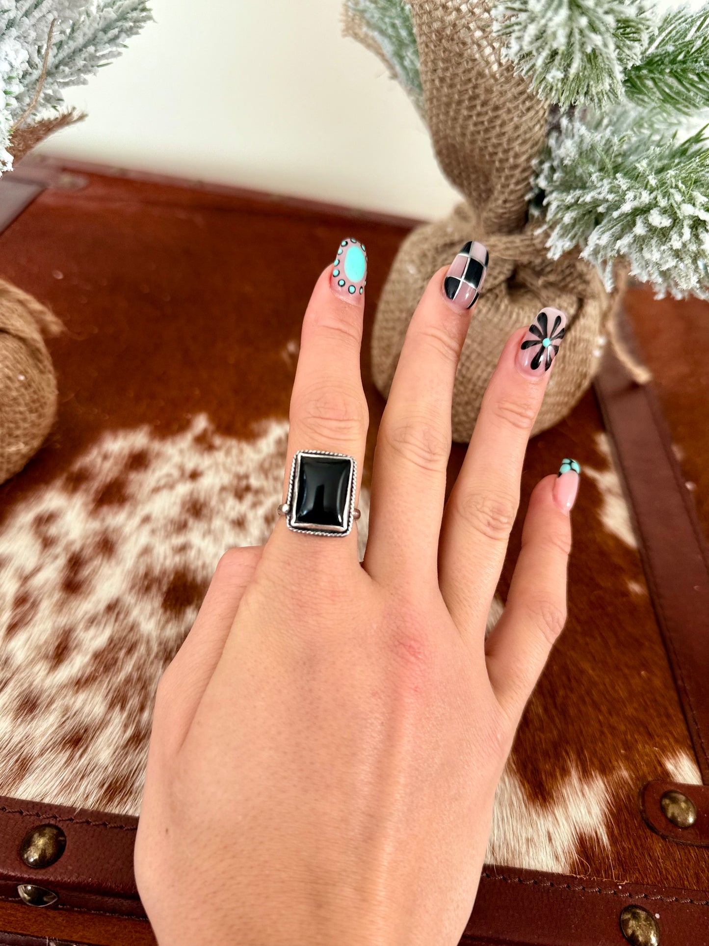 Adjustable black Onyx ring 