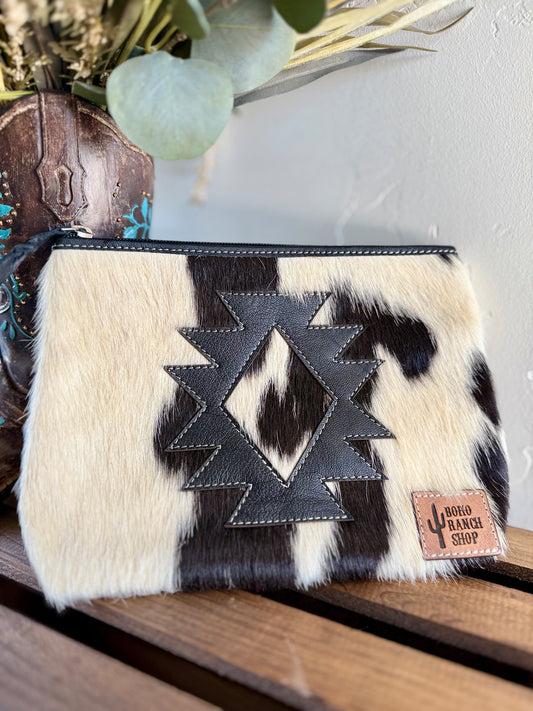 Black cowhide makeup bag