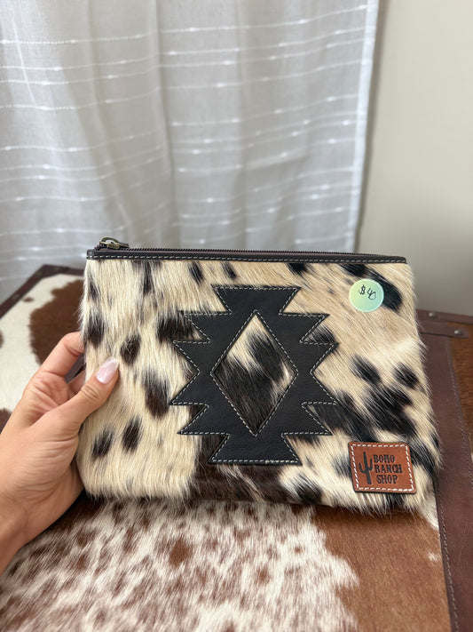 Brown cowhide makeup bag