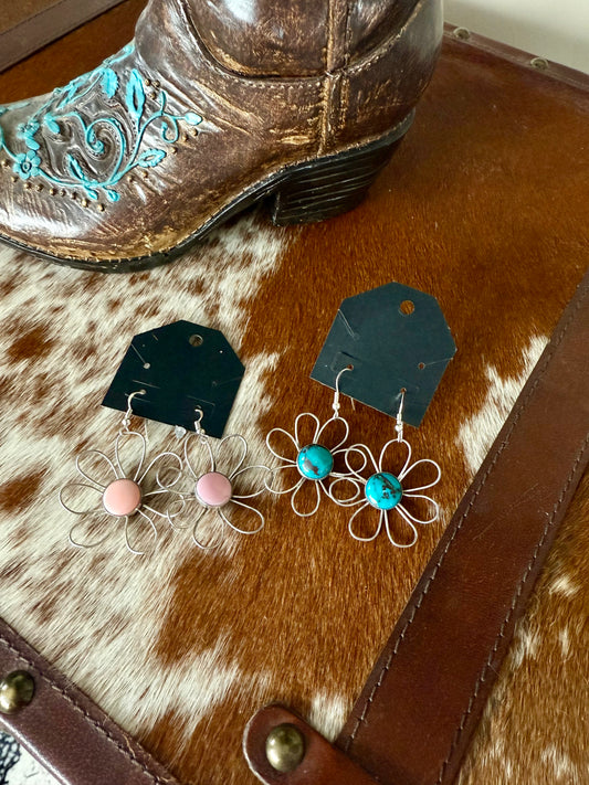 Pink conch floral earrings