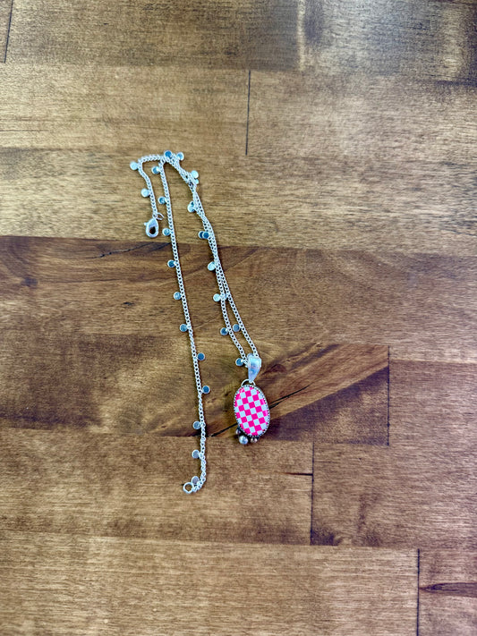 Pink checkered necklace